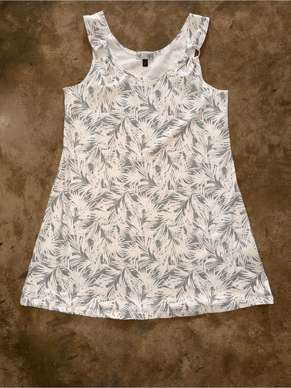 J Valdi Palm Leaf Cover Up Dress Tropical Resort Swimwear White Gray S